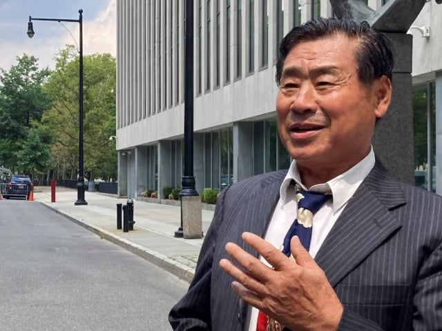 chinese american academic wang shujun speaks to the press after being convicted in brooklyn federal court on charges of acting as an illegal agent of china s government in new york us august 6 2024 photo reuters